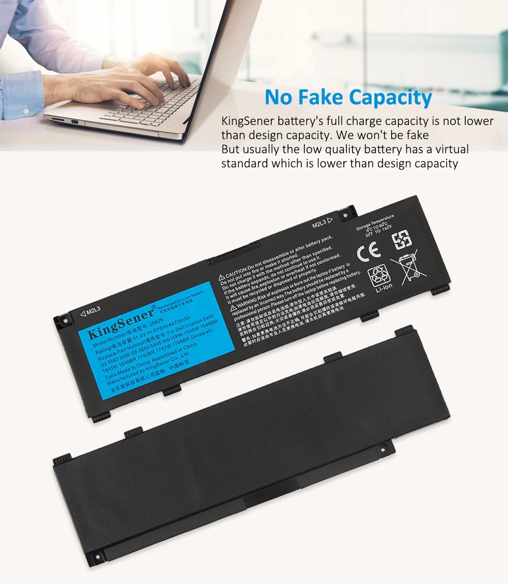 KingSener 266J9 Laptop Battery for DELL G3 15 3590 3500 G5 15 5500 5505 Series For DELL Inspiron 14 5490 M4GWP PN1VN 11.4V 51WH