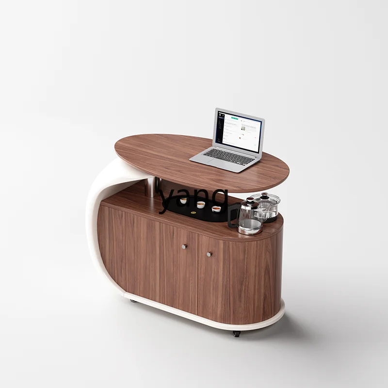 

LMMHome Living Room Walnut Color Tea Cart Multifunctional Mobile Side Table