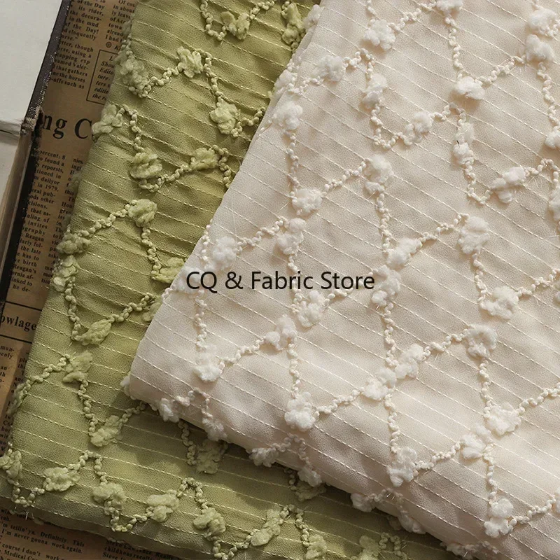 Dot diamond lattice wave embroidered Chiffon fabric for Girl Dress, wedding Dress, Summer Dress, Shirts