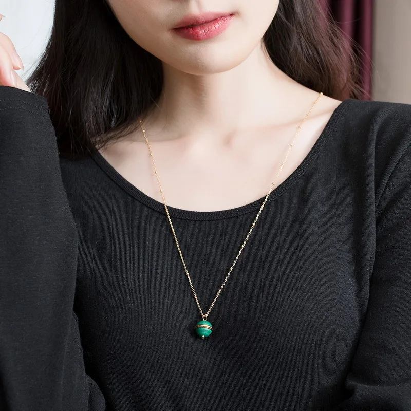 ALLNOEL 925 Sterling Silver Pendant Necklace For Women Globe Planet Earth Rose Quartz Labradorite Malachite Sweater Chain Gold