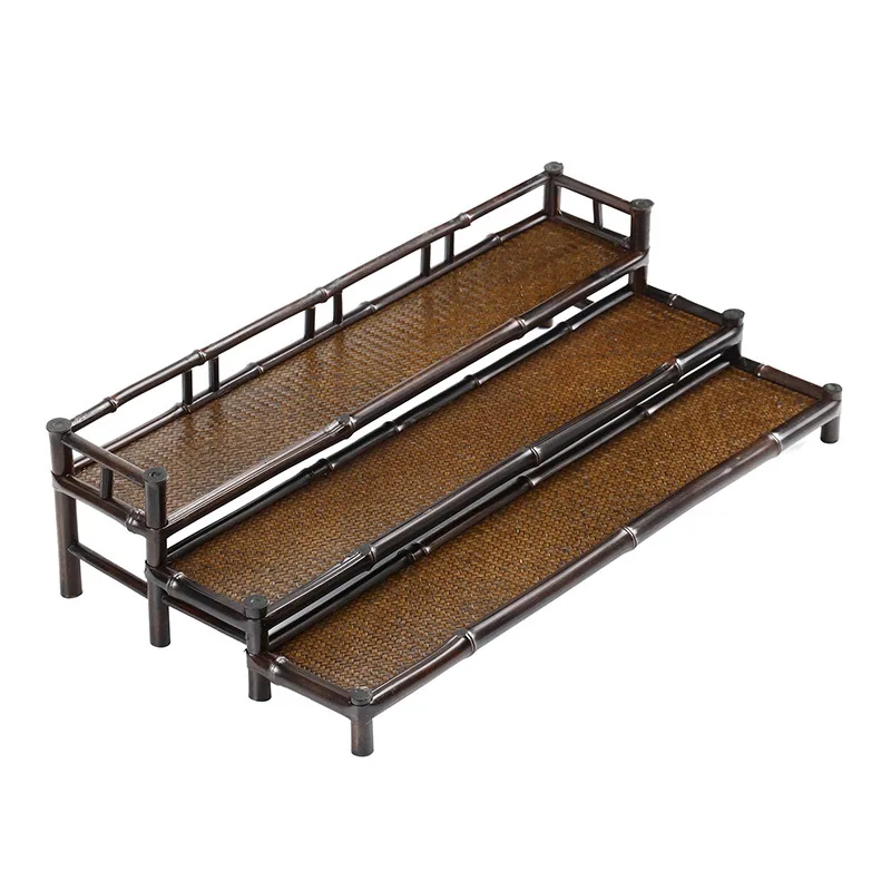 Tea Ceremony Accessories, Bamboo Tea Shed, Manual, Simple, Double-Layer, Three-layer Mat, Antique Shelf, Retro Play Shelf