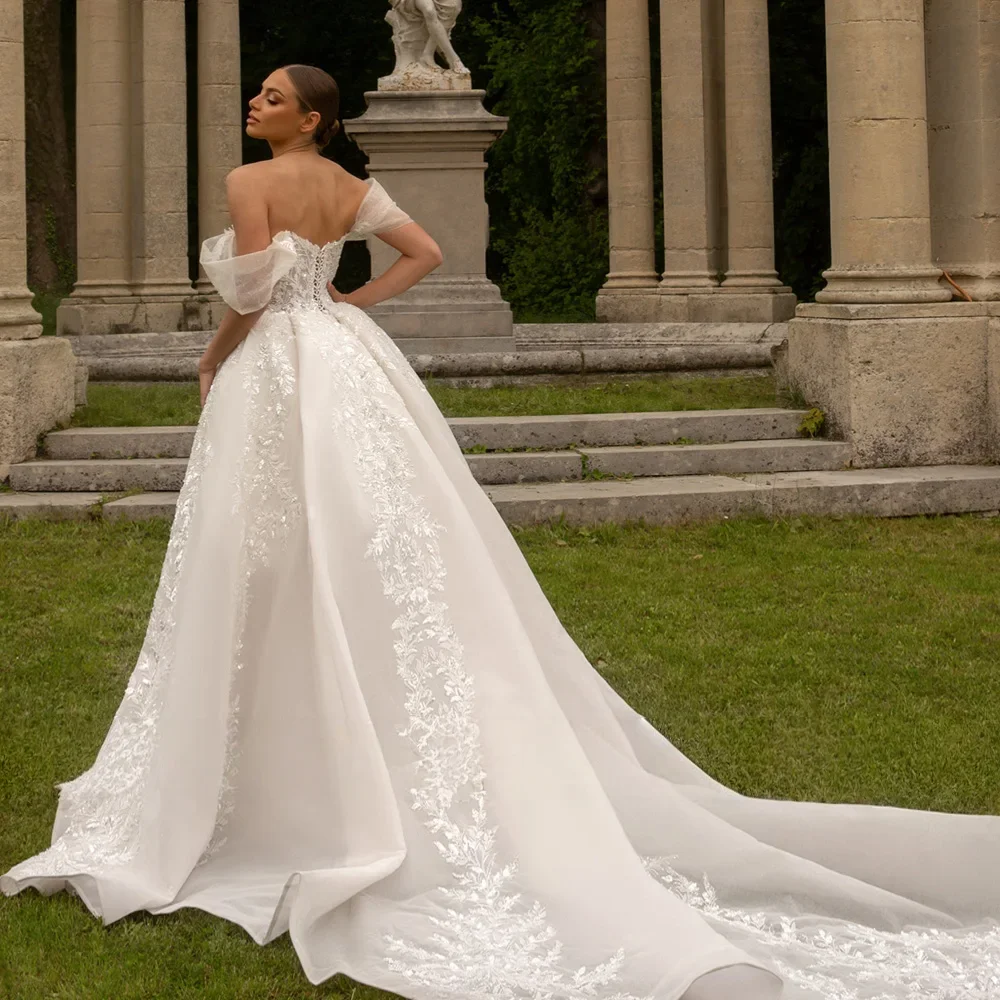 فستان زفاف فاخر مخصص بدون أكتاف حورية البحر رائع على شكل قلب مزين بالخرز فستان العروس الأميرة فيستدو دي نويفا