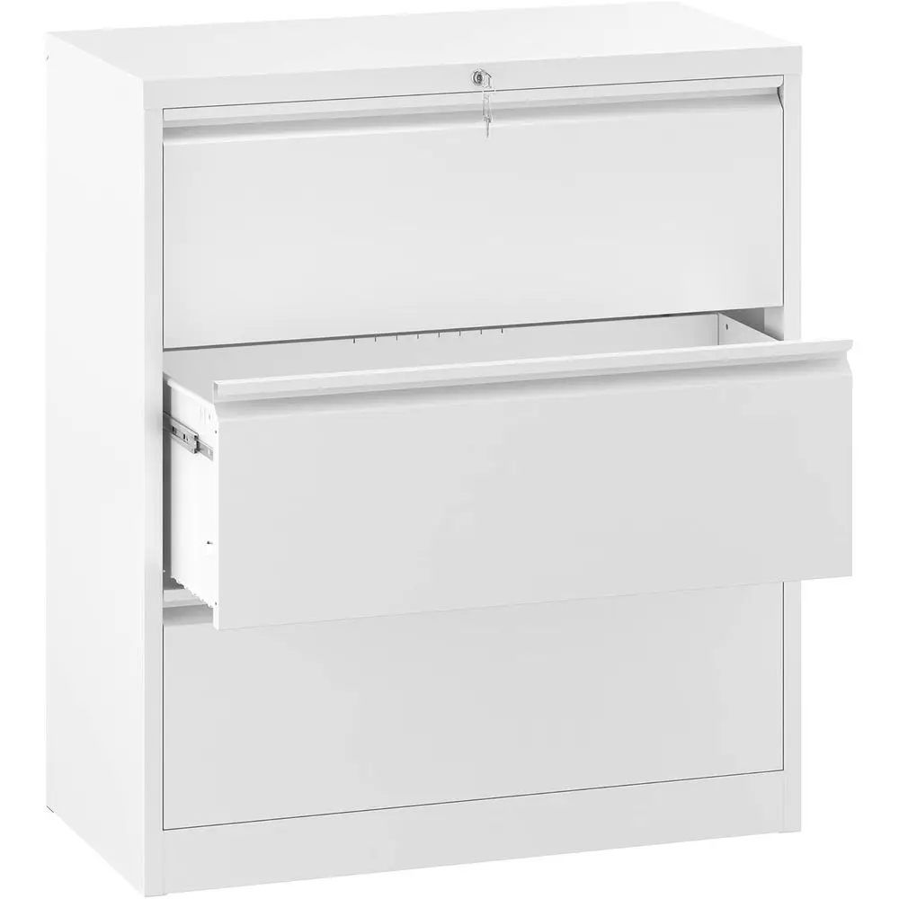 

3 Der Lateral ile Cabinet with Lock, Metal StainlSteel Wide Lateral iling Cabinet or Legal/Letter A4 Size, Oice Organizer Storag