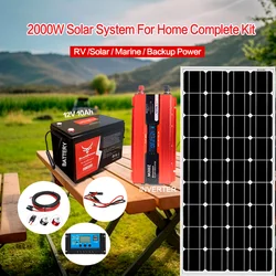 2000W Solar Panel System Kits For Home With 1000W 2000W Solar Panel 100A Charge Controller 220V Inverter 10Ah30Ah LFP Battery