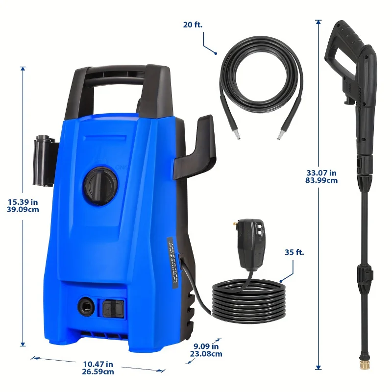 Compact 1800 PSI Electric Pressure Washer - Portable, Lightweight Design with 2 Spray Nozzles, Foam Cannon, 20ft Hose