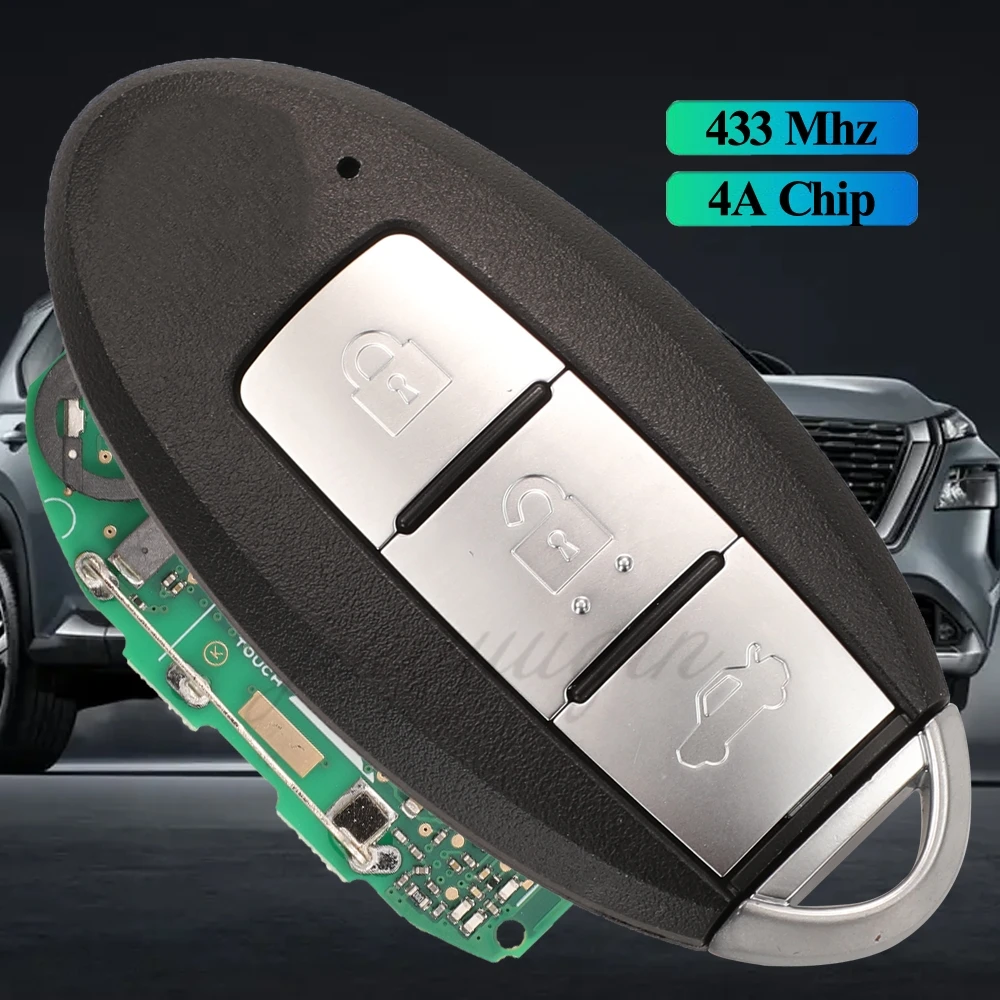 

Jingyuqin Remote Car Key Control 433Mhz 4A PCF7945M For Nissan Teana Sylphy 2019 3 Buttons Keyless Smart Fob HITAG AES Chip