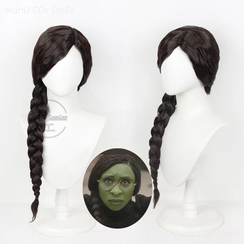 2024 New Wicked Cosplay Witches Wig Witch's Gotic Movie Party Role-playing Black Wig Curly Hair Robe Elphaba Black Hair 