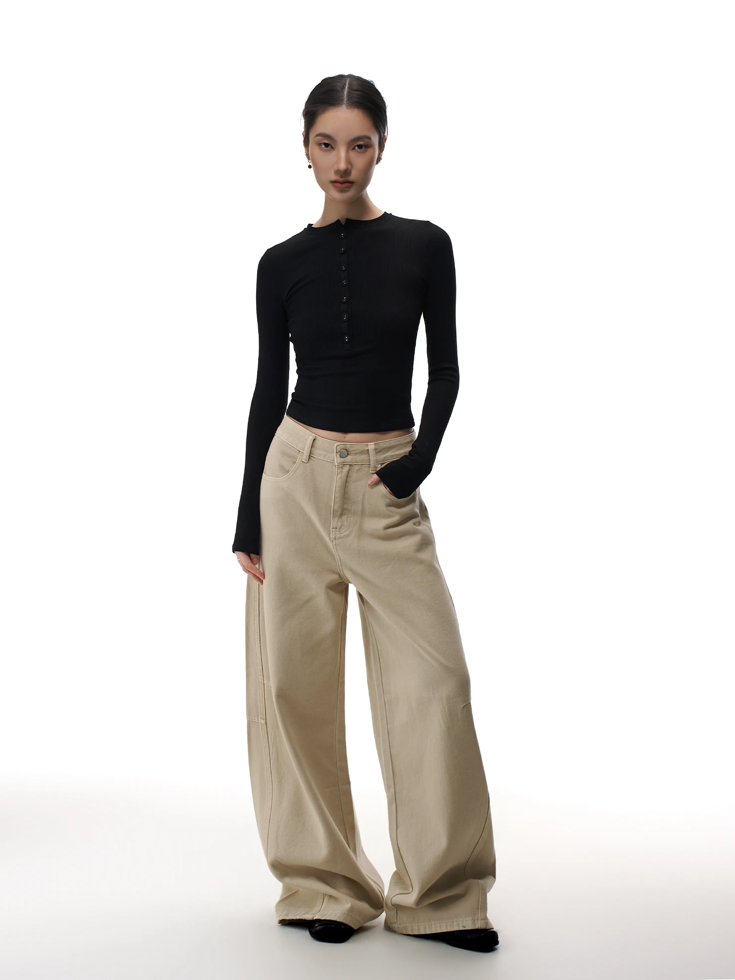 

Khaki Wide Leg Loose Fit Jeans Women's Casual High Waist Denim Spring 2026 American Workwear Sle AGUA Loose Sensation