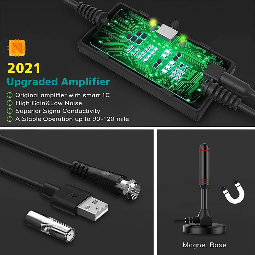 LXYB18B HD Indoor TV Antenna,Indoor Digital TV Antenna 120 Miles With Signal Amplifier Support 4K/1080P/UHF/VHF/Freeview HDTV