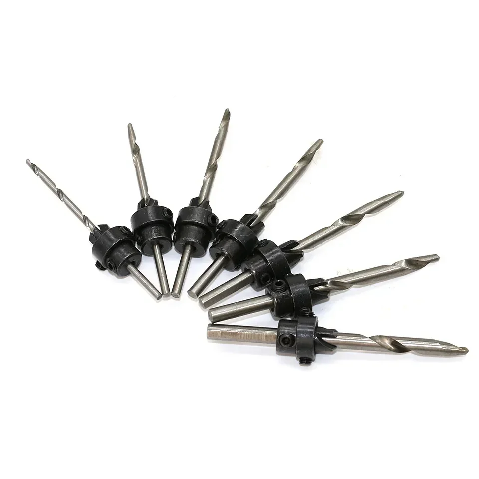 7 pezzi trapano svasatore Set di punte per trapano per la lavorazione del legno fori pilota di perforazione per vite Sizes3-6