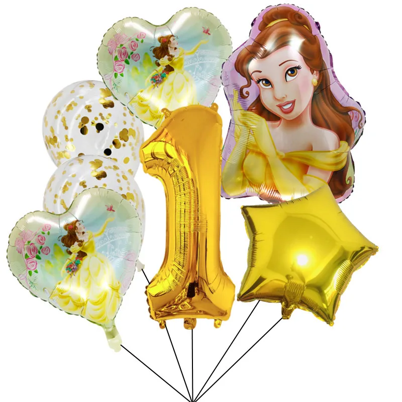 Disney Princess Beauty And The Beast Confetti Balloons Baby Shower Girl Foil Globos Birthday Party Decoration Kids Toys Globs