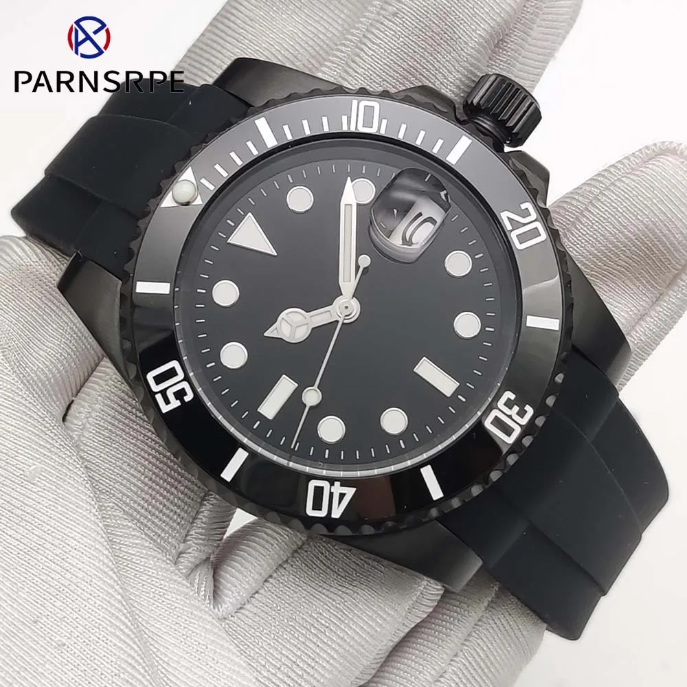 Black Aseptic Dial Ceramic Bezel NH35 Automatic Watch Waterproof Sapphire Glass Rubber Strap Diving Watch