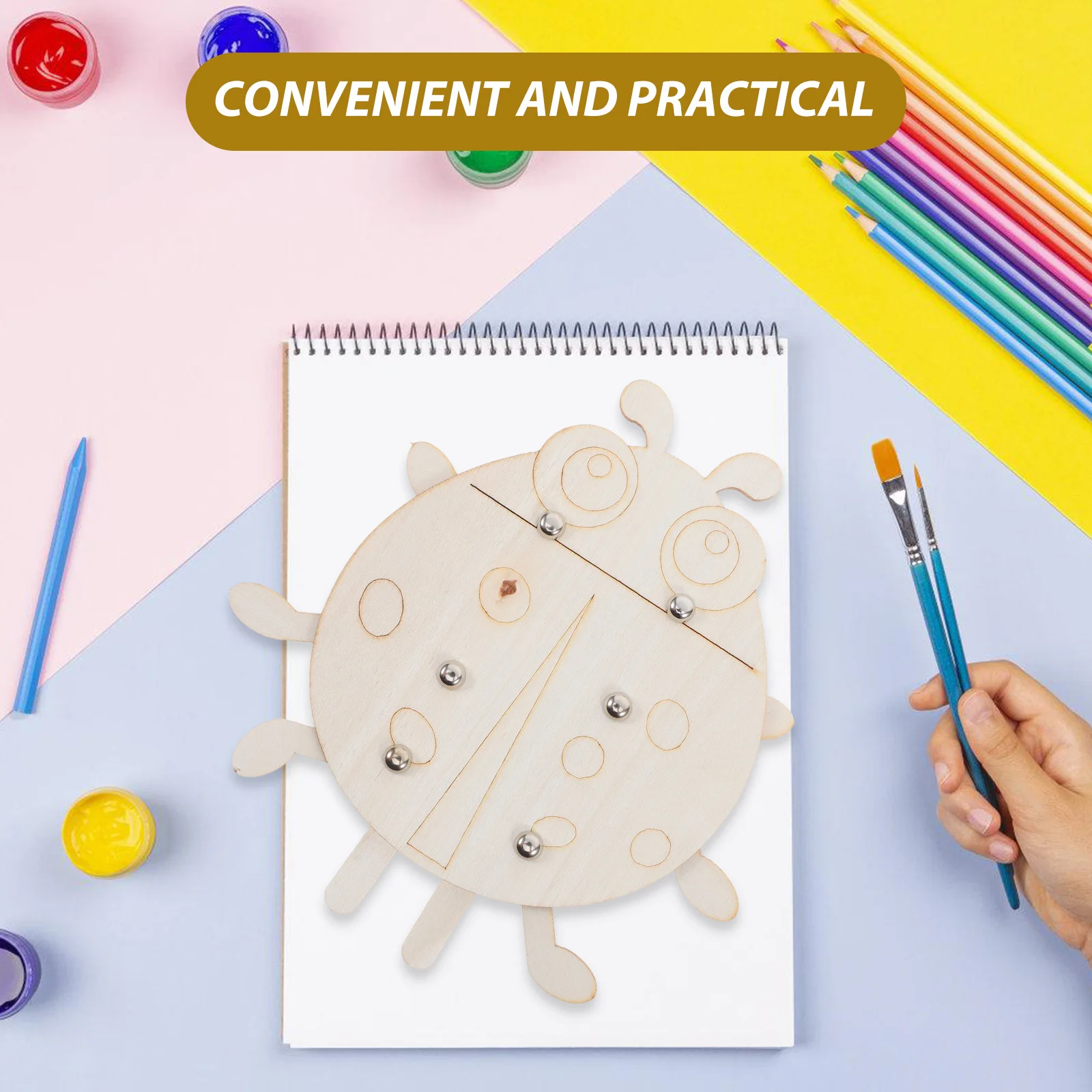 6 قطعة لتقوم بها بنفسك مجموعة الخنفساء الخشبية الحرفية قواطع خشبية غير مكتملة للأطفال اللوحة مشاريع فنية لوازم النشاط التعليمي فارغة #3