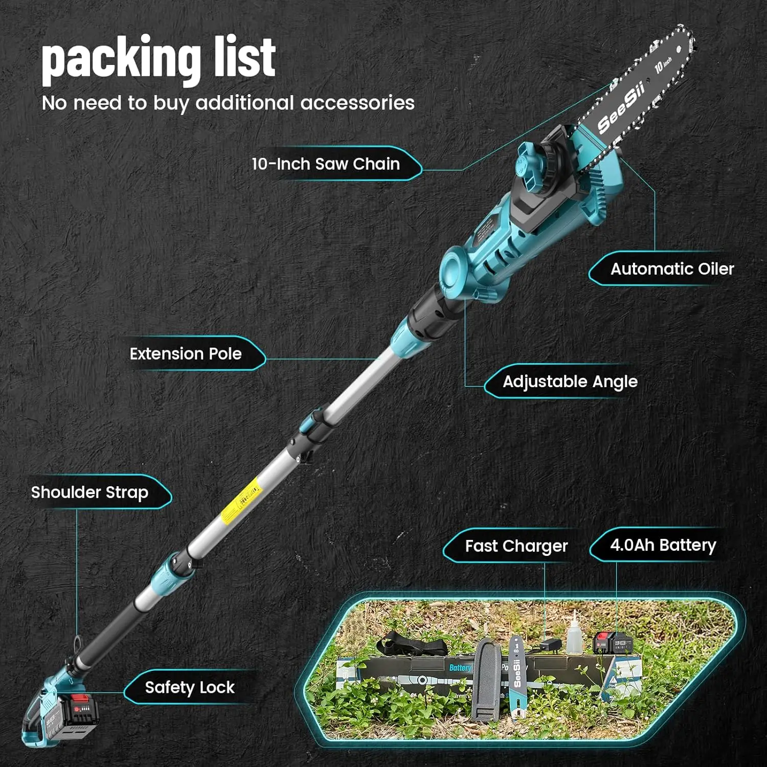 Электрические пилы Seesii 10 дюймов и 8 дюймов, аккумуляторная пила для обрезки деревьев с выдвижным стержнем для аккумуляторного штифта Makita 18 В