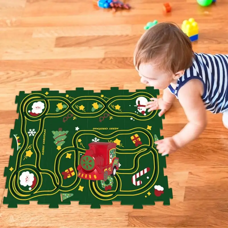 Puzzles And Track Combo Electric Track Car Set Assembling Track Play Set Road Builder Educational Rail Car Mat Building Toy For