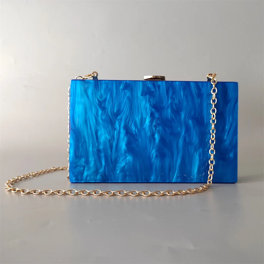 Luxury Lady Part Prom Elegant Handbags New Wallet Brand Design Stylish Pearl Blue Acrylic Evening Bag Cute Women Clutch Purse