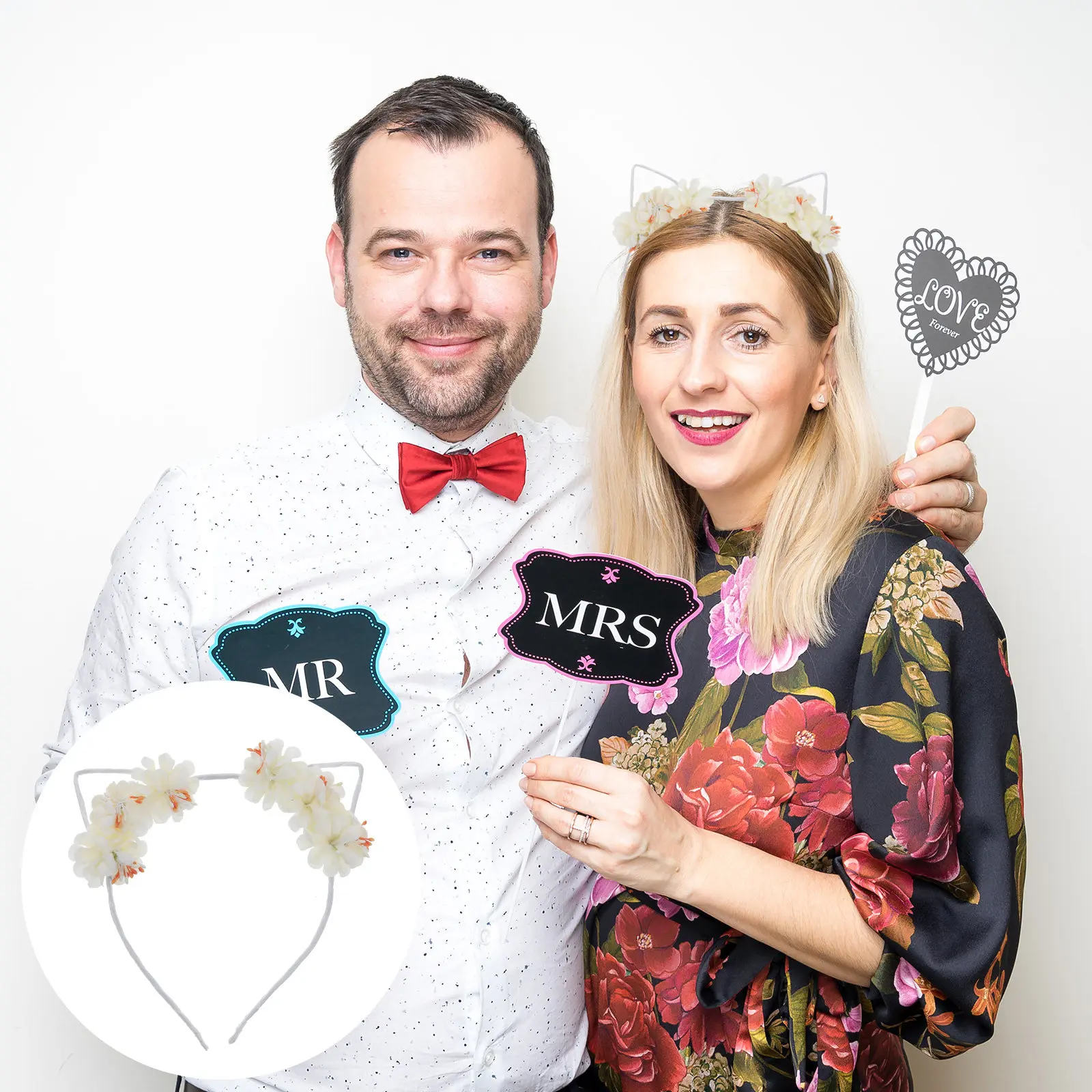 

31-06 Creamy White Cat Ears Hairband for Women Artificial Flower Design Kawaii Headband for Daily Christmas Wear Hair Hoop