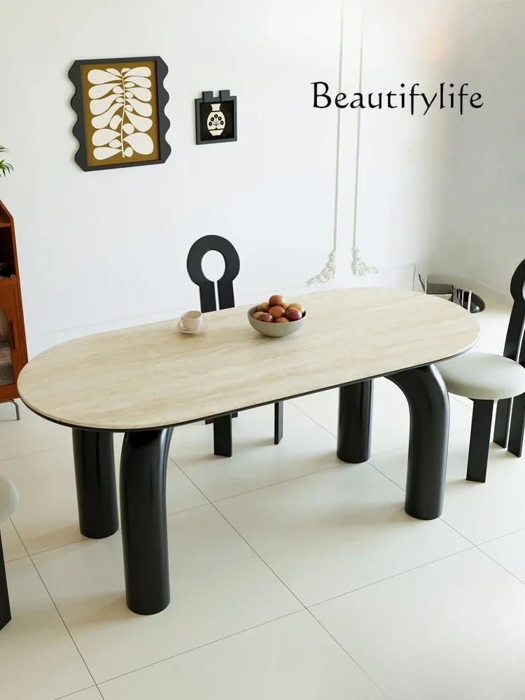 

стол кухонный French Cream Wind Tunnel Stone Slate Dining Table Small Unit Rectangle Household Medieval Elephant Dining Table