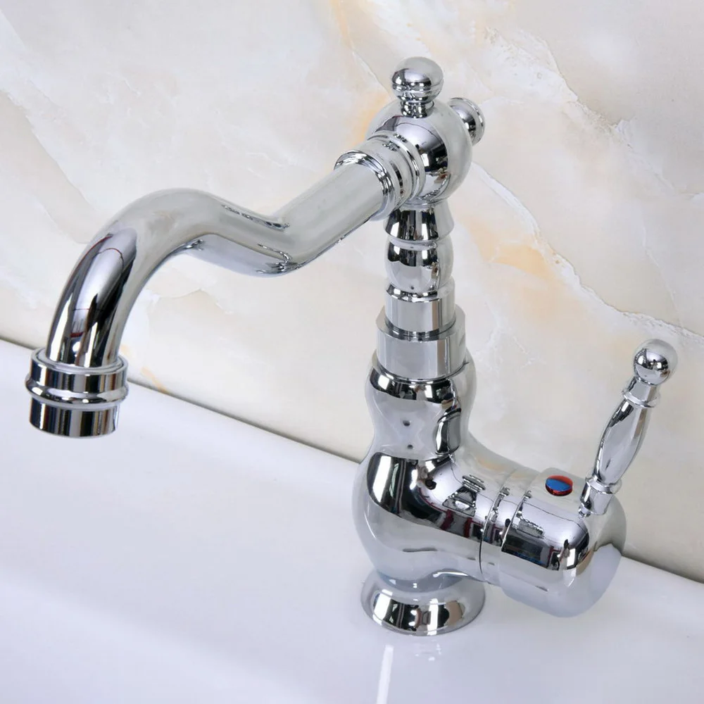 

Bathroom Faucet Polished Chrome Single Handle Hot & Cold Water Mixer Taps Wash Basin Bathroom Deck Mounted Faucet tnf930