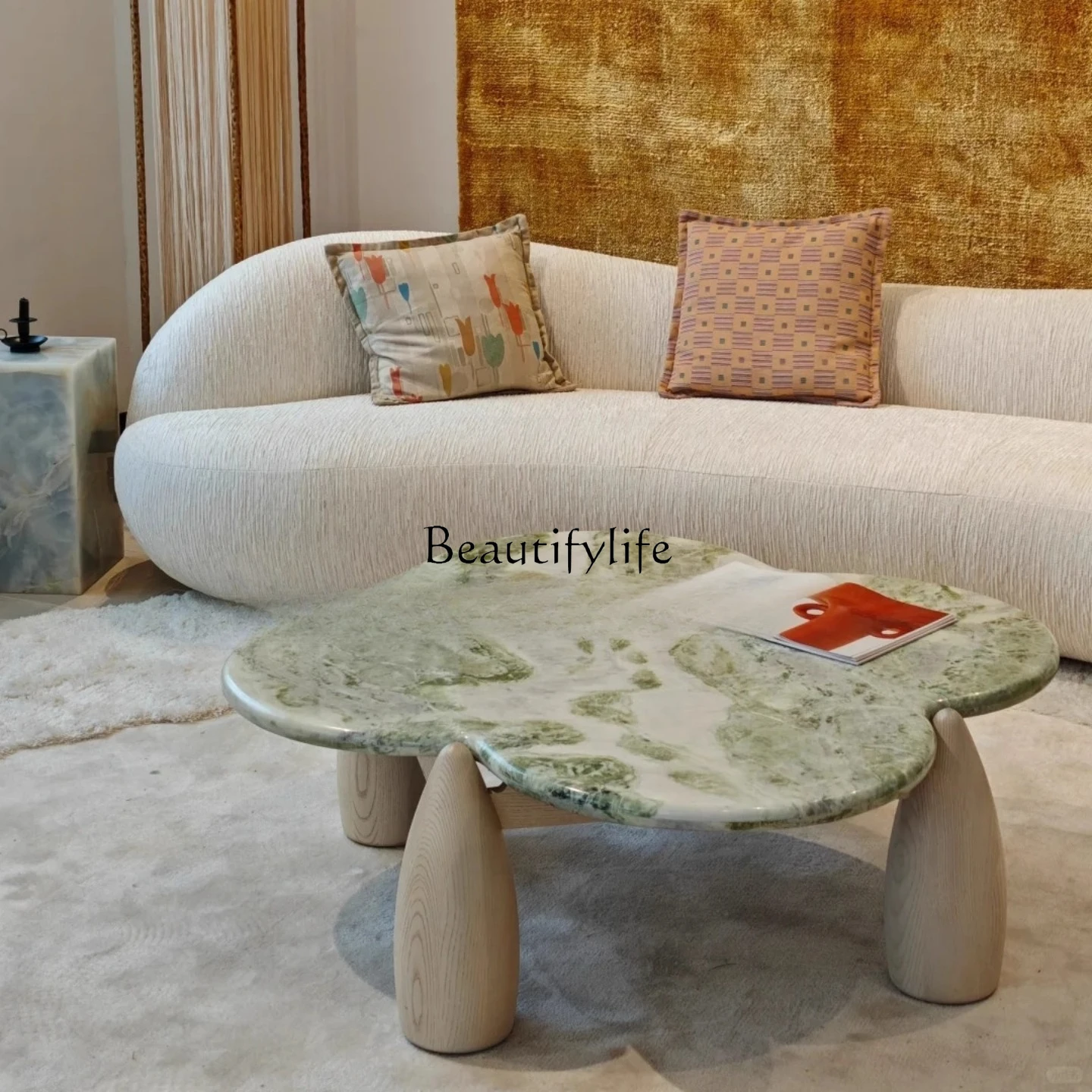 

Vintage Style Solid Wood Coffee Table for Living Room Home Creative Marble Tea Table