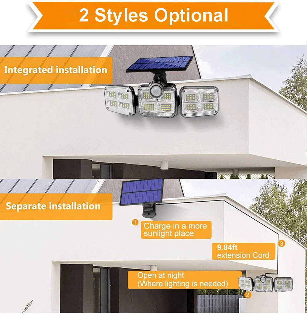 Imagem -03 - Impermeável Solar Lamp com Controle Remoto Outdoor Flood Security Lamp Luz Solar Parede Luz Motion Sensor Spotlights Street Lights Cabeças