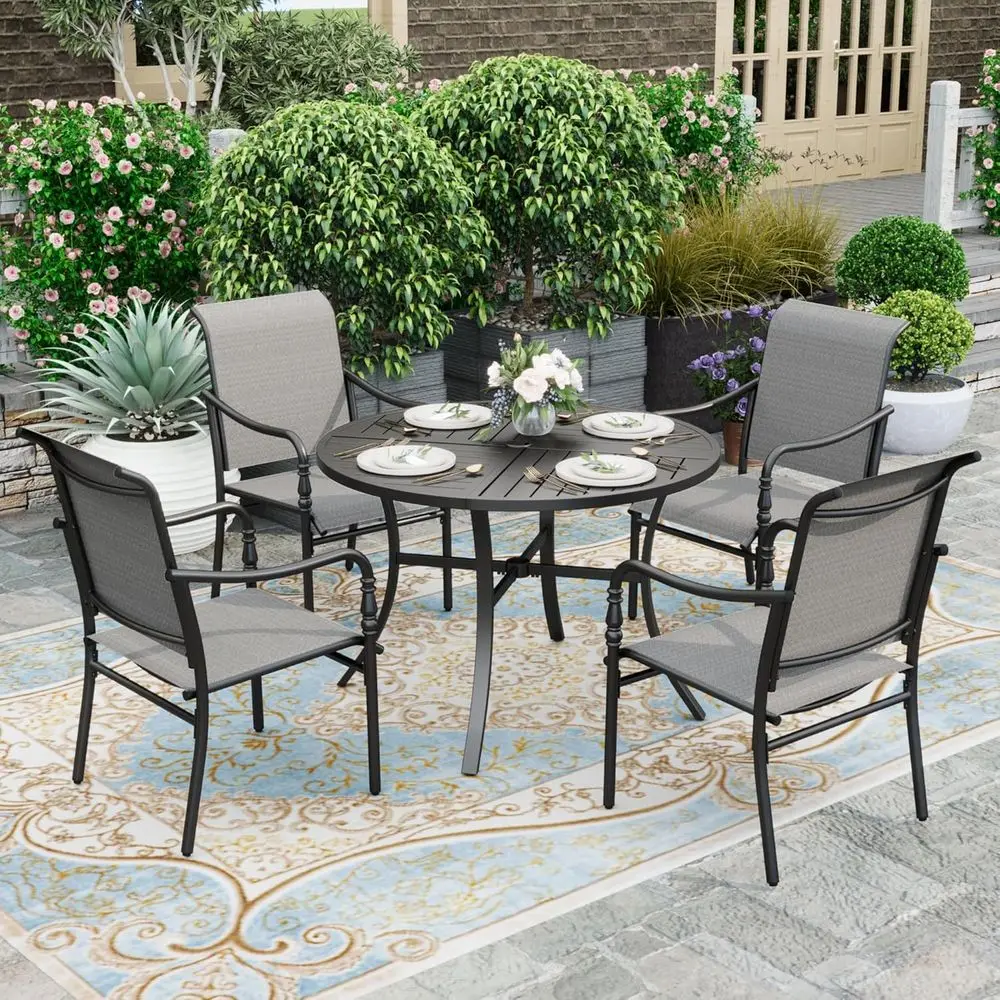 

5-Piece Outdoor Dining Set: Round Table with 4 Armchairs for Patio, Lawn, and Backyard Dining