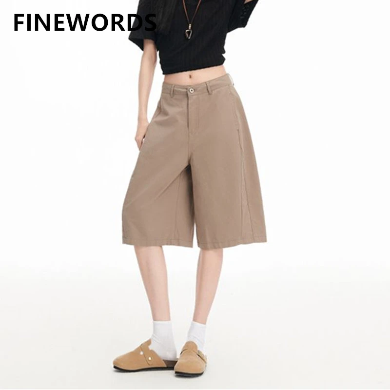 

Винтажные повседневные летние джинсовые шорты FINEWORDS с высокой талией для женщин, уличный стиль, универсальные, средней длины, пляжные джинсовые шорты