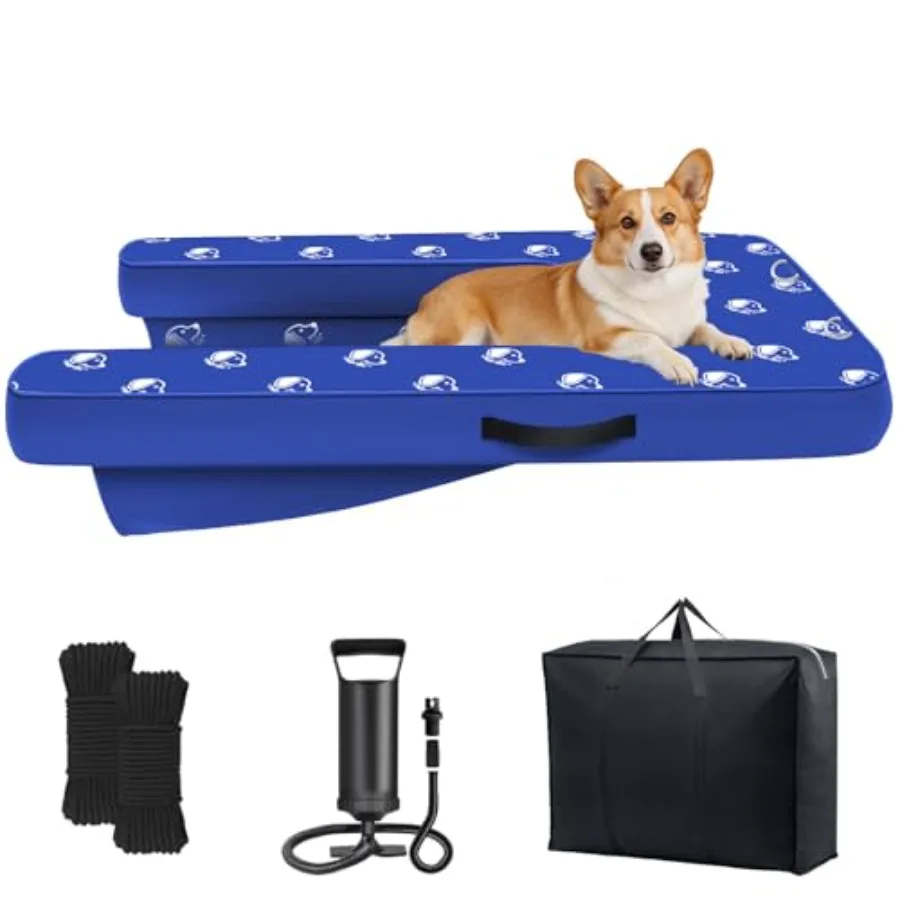 

Inflatable Dock Platform for Dogs: Oxford and PVC Floating Boat Ramp with Non-Slip Surface, Small Water Ramp, Traction Rope, Ma