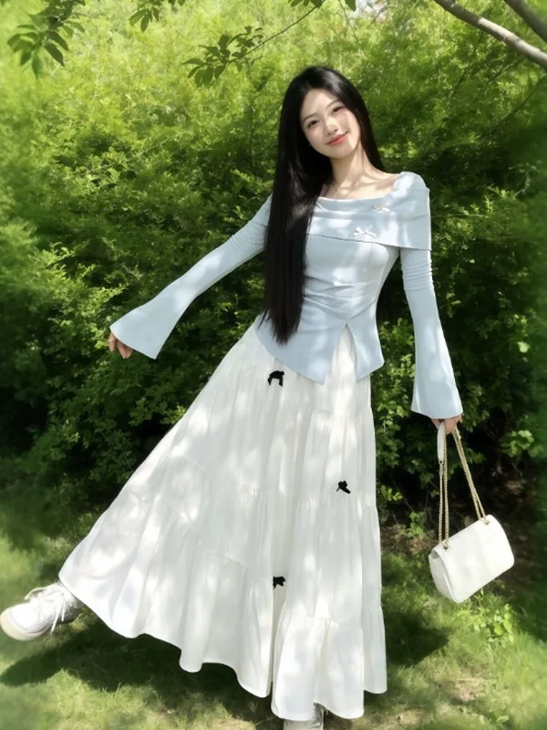 

Sweet Shoulder Bridesmaid Dresses Two-Piece Set Gentle Style Long Skirt Comfortable Spring Fashion Women's Ensemble
