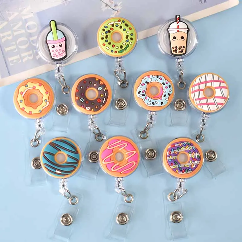 1 Pc New Cute Dunkin donuts Retractable Pull Nurse Students Badge Reel ID Lanyard Name Tag Card Badge Holder Reels For KIDS