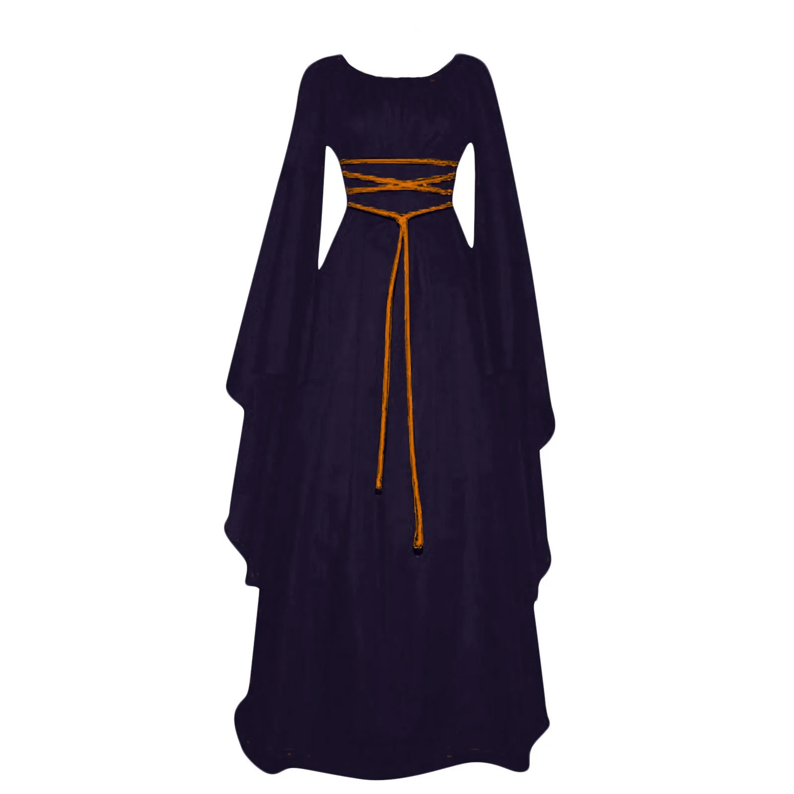 Women\'S Halloween Costume Long Sleeved Round Neck Lace-Up Waist Irregular Dresses Medieval Retro Elegant Evening Dress