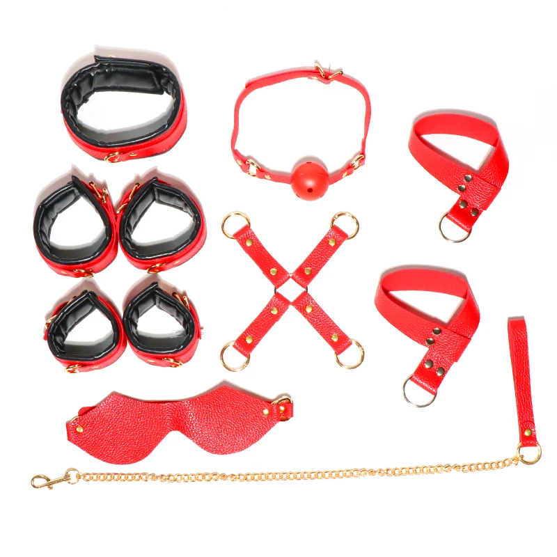 BDSM الجلود الناعمة ضبط النفس 8 قطع مجموعة الأصفاد المثيرة للأزواج البديل إغاظة الرقيق عبودية لعب الأدوار SP الإيدز الجنس #3