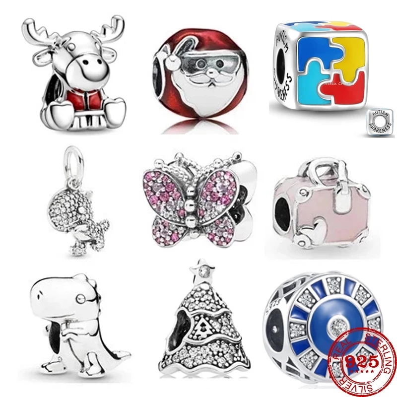 

New original Christmas dino the dinosaur Santa Claus Pandora beads fit Pandora charms silver 925 bracelet&bangle jewelry making