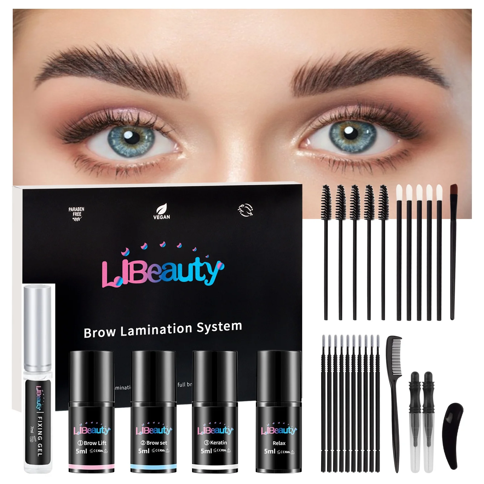 Libeauty Lash Lift and Tint Kit Eyelash Perm Kit Black Lash Color Kit Lash Curling Wave Set Brow Lamination Kit For Home DIY
