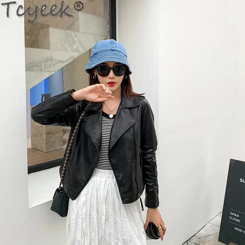 

Genuine Tcyeek Leather Jacket Women Clothes Spring Autumn Sheepskin Fashion Short Coat Motorcycle Jackets Jaqueta Feminina Lq521