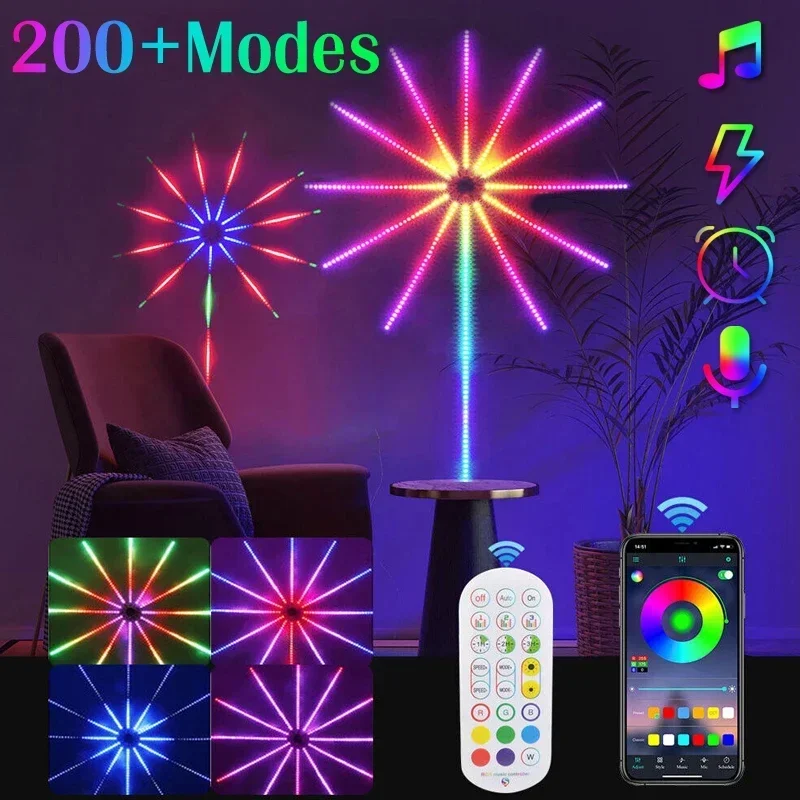 NEW Smart Christmas Firework Lights RGB Color Changing Led Strip Lights With Romote Control USB Timing Music Sync Room New Year