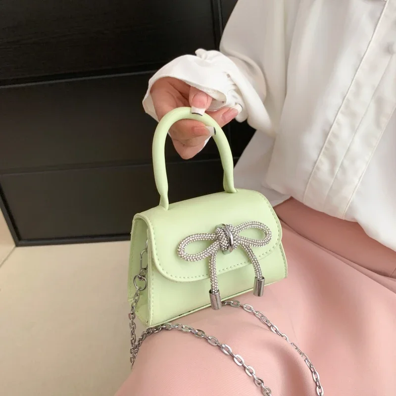 Mini piccola borsa quadrata 2023 moda estate viola rosa borsa da donna borsa a tracolla a catena borsa a tracolla con fiocco borsa da sera lucida