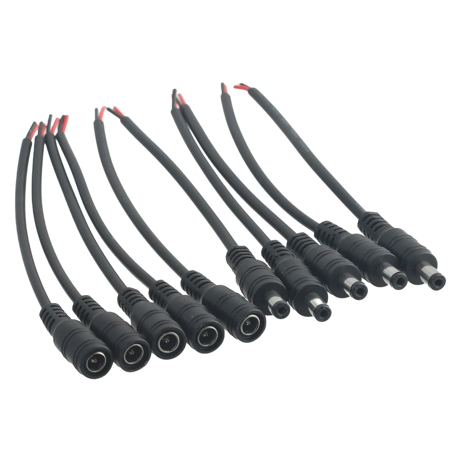 5 Pairs 12V DC Power Connector Pigtail 5.5x2.1mm for CCTV Camera Power Adapter Connection and LED Light Strip Power Feed