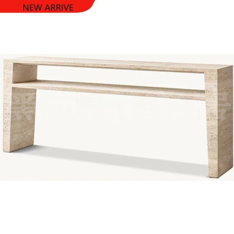 

Узкий мраморный пристенный столик для прихожей виллы в стиле Cave Stone Console Model House, вид сбоку