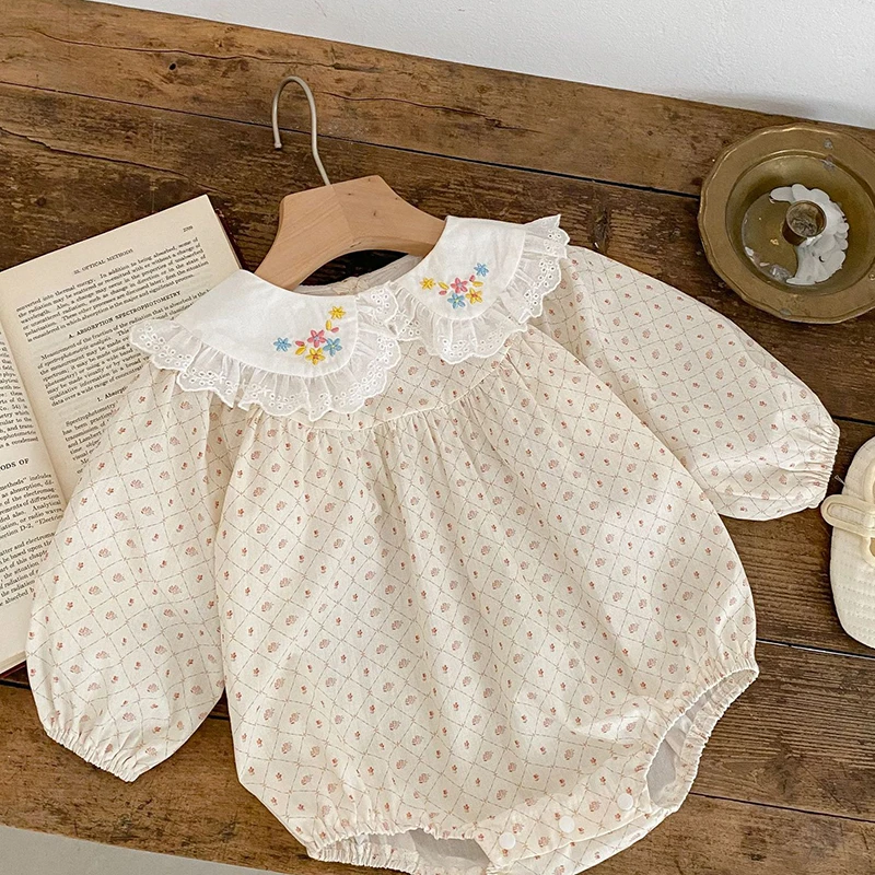 

Spring Autumn Children Clothes Korean Style Climbing Suit Cotton Long Sleeve Printing Embroidery Infant Baby Girls Jumpsuit