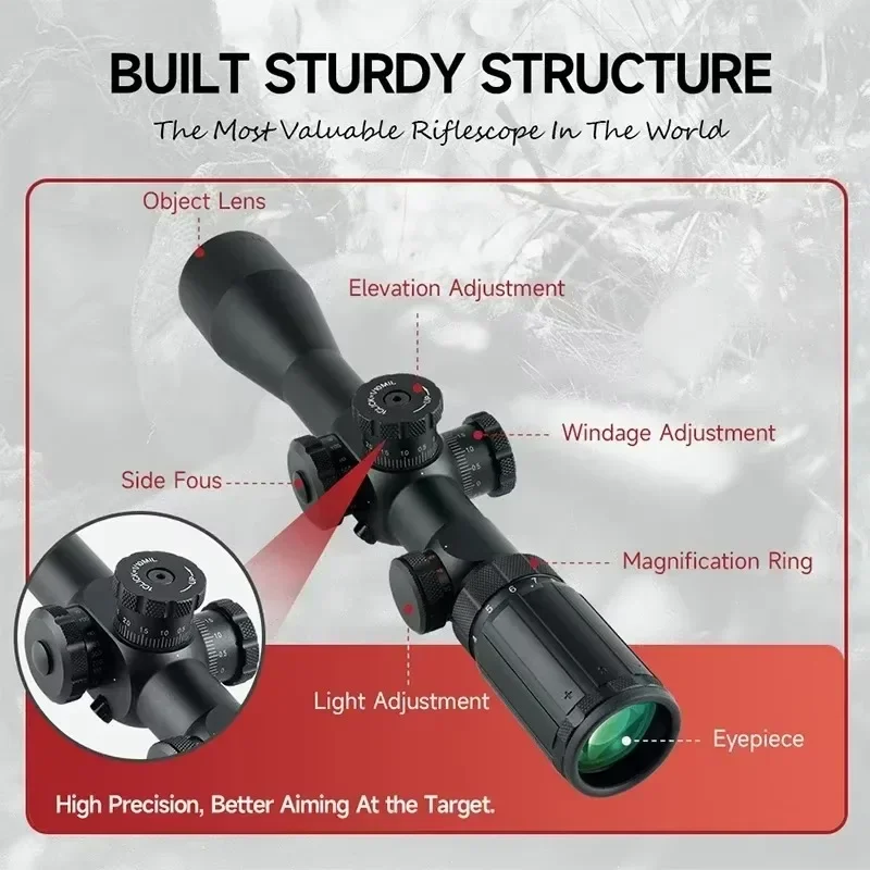 4-14X44IR FFP High-quality Scopes FFP 2.5-8x28 Tri-Illuminated Color Crosshair Reticle Sight 5-25x50 Red/Green Reflex Scope