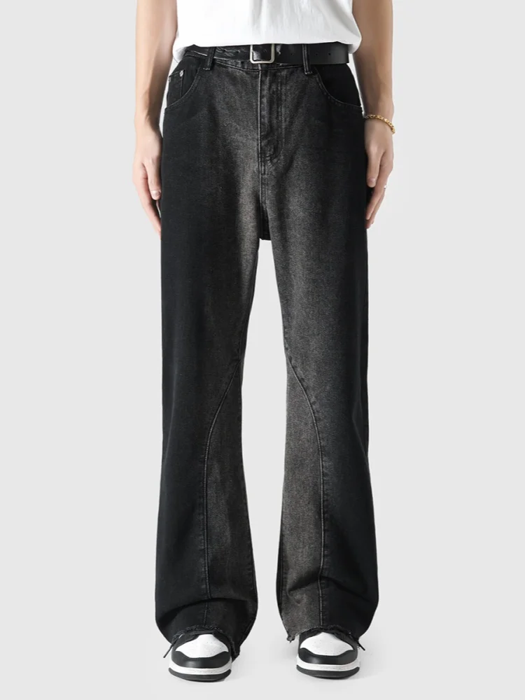 

aduated Color Frayed Hem Men's Jeans American High Street Cleanfit Summer Thin Loose Straight Micro Flared Pants