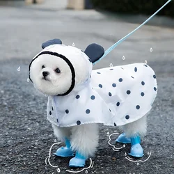 XS-2XL Dog Raincoat Cute Bear Ears Hat Dots Printed Pet Clothes for Small Medium Dogs Rainy Season Outing Portable Rain Coats