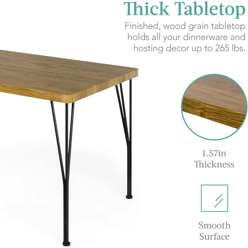 Conjunto de móveis de mesa retangular moderna com interior de metal e madeira de 5 peças com 4 cadeiras - marrom