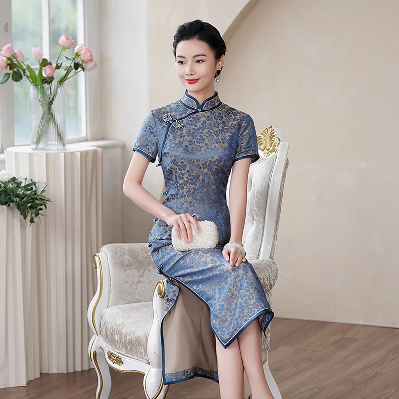 High-End Real Silk Cheongsam Qipao Female 2024 New Spring and Summer Retro Chinese Improved Dress Double Layer