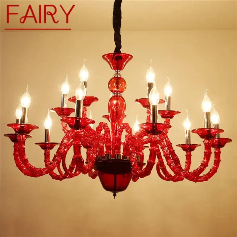 FAIRY European  Red Pendent Lamp  Candle Lamp Luxury Art Living Room Restaurant BedroomVilla Hotel KTV Chandelier