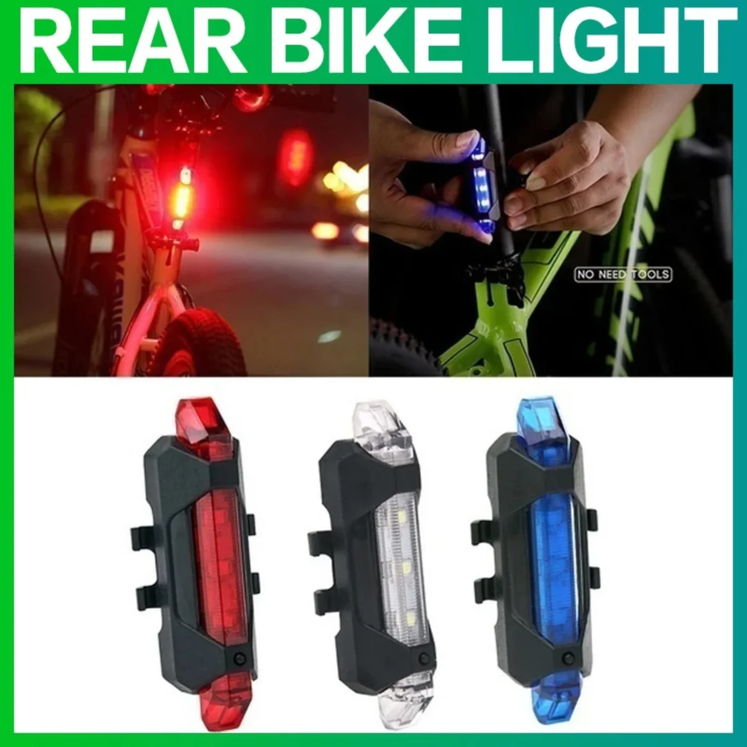 

Bicycle Light Waterproof Rear Tail Light USB Rechargeable Mountain Bike Cycling Light Taillamp Safety Warning Light