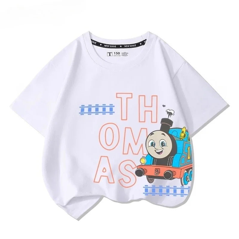 توماس القطار قصيرة الأكمام تي شيرت الكرتون جديد للأطفال بلايز بنين بنات الصيف 100% القطن موضة مريحة تي شيرت #4