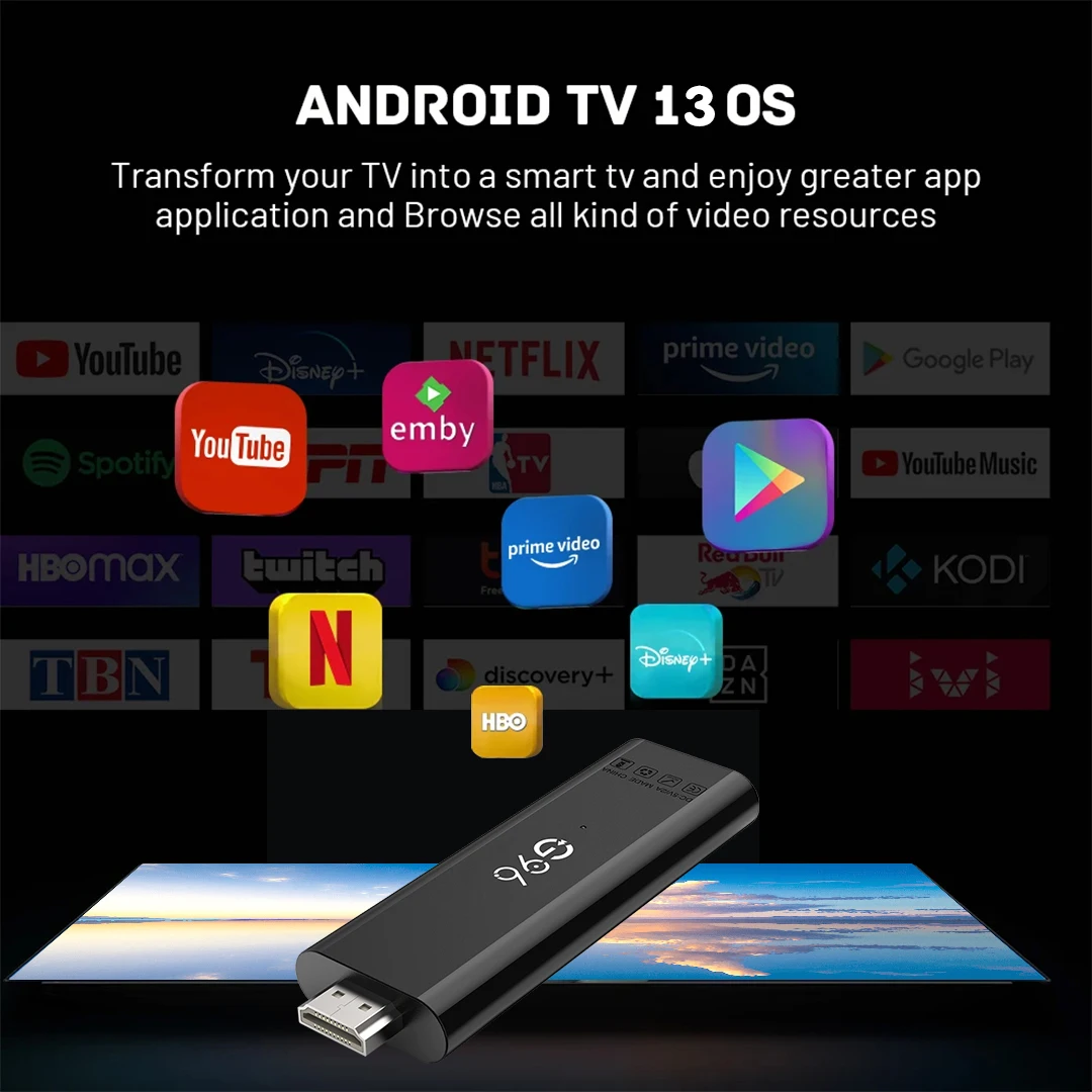 Android13.0 8K HDR10+ Smart TV Stick Voice Assistant Netflix Youtube Portable Streaming Media 2GB16GB vs Amazon Fire Tv