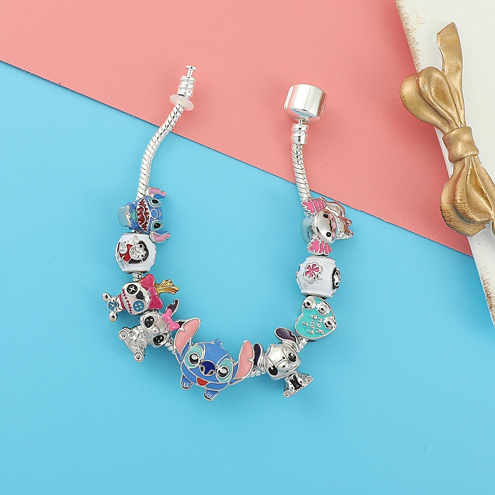 Disney Stitch Charm Bracelet Cartoon Lilo & Stitch Inspired Bracelet DIY Pendant Beads Bangle for Women Jewellry Gifts